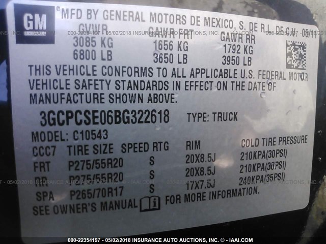 3GCPCSE06BG322618 - 2011 CHEVROLET SILVERADO C1500 LT BLACK photo 9