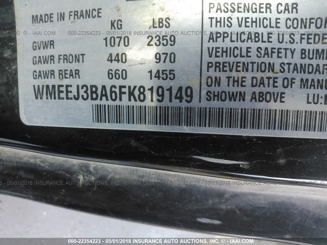 WMEEJ3BA6FK819149 - 2015 SMART FORTWO PURE/PASSION BLACK photo 9