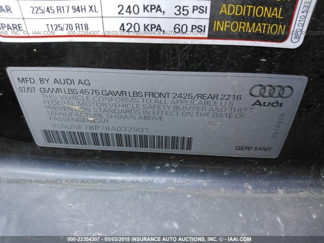 WAUNF78P78A032901 - 2008 AUDI A3 2.0 PREMIUM Navy photo 9