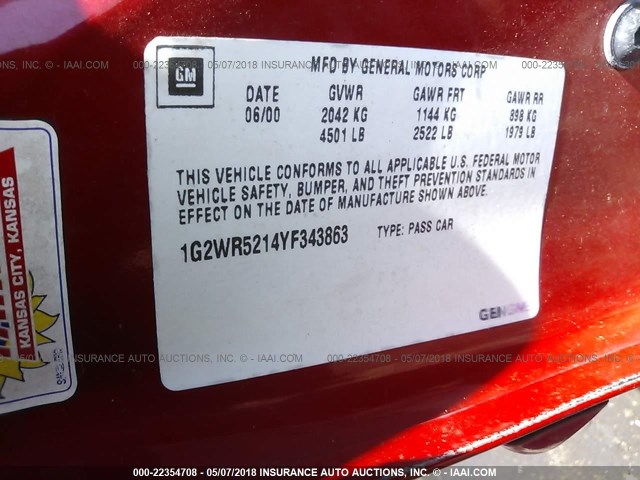 1G2WR5214YF343863 - 2000 PONTIAC GRAND PRIX GTP RED photo 9