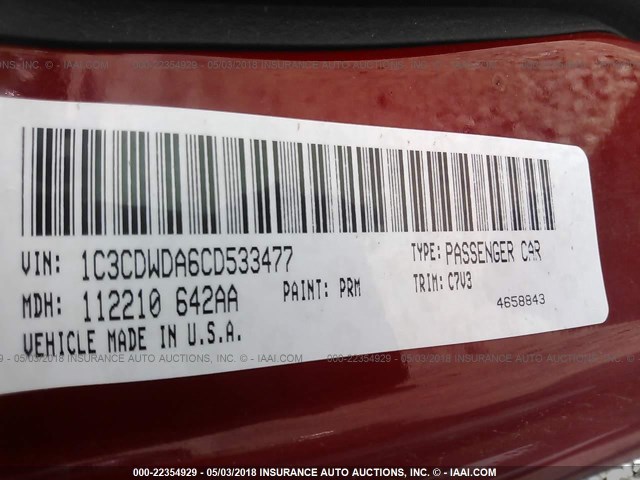 1C3CDWDA6CD533477 - 2012 DODGE CALIBER SXT RED photo 9