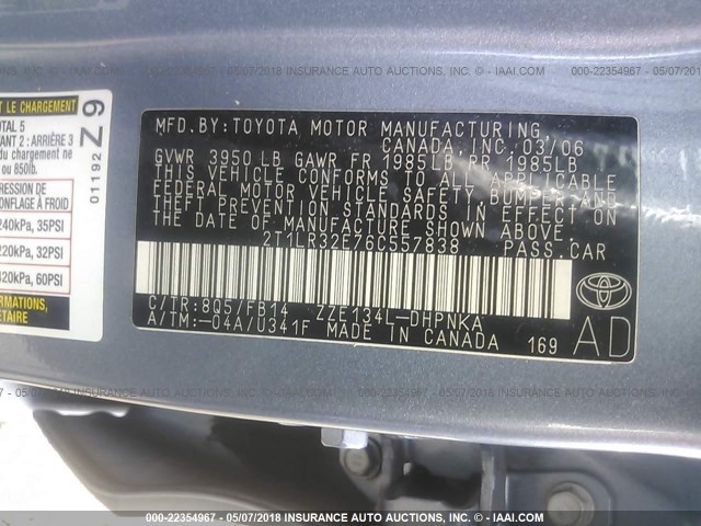 2T1LR32E76C557838 - 2006 TOYOTA COROLLA MATRIX XR Light Blue photo 9