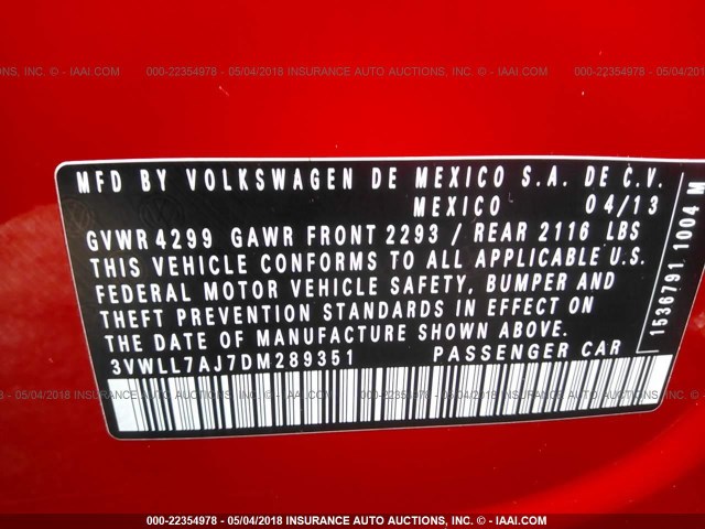 3VWLL7AJ7DM289351 - 2013 VOLKSWAGEN JETTA TDI RED photo 9