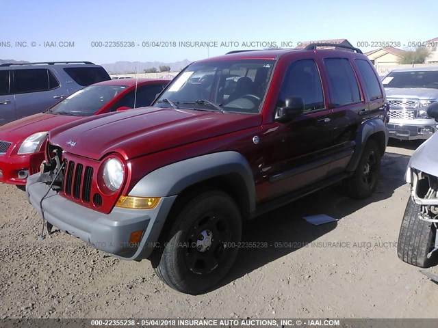 1J4GL48K05W643532 - 2005 JEEP LIBERTY SPORT RED photo 2