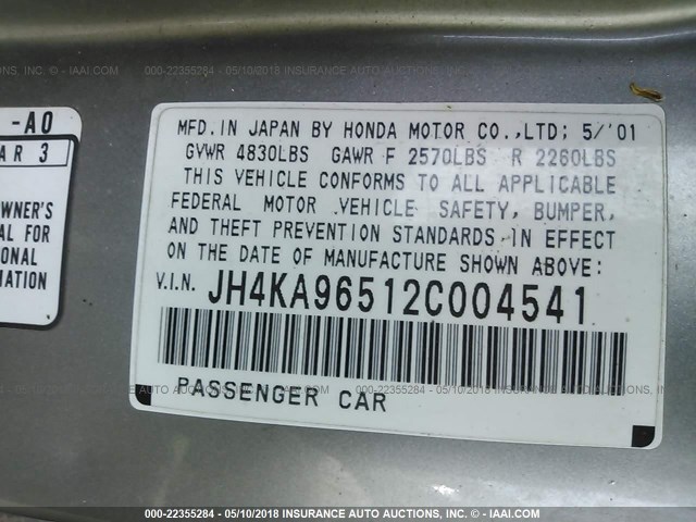 JH4KA96512C004541 - 2002 ACURA 3.5RL GOLD photo 9