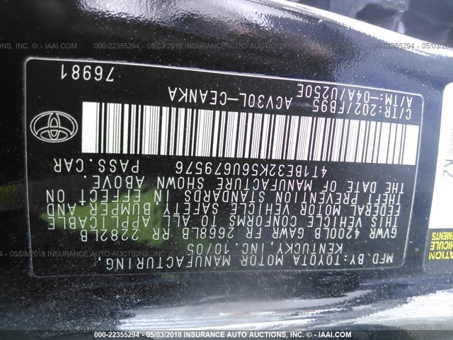 4T1BE32K56U679576 - 2006 TOYOTA CAMRY LE/XLE/SE შავი ფოტო 9