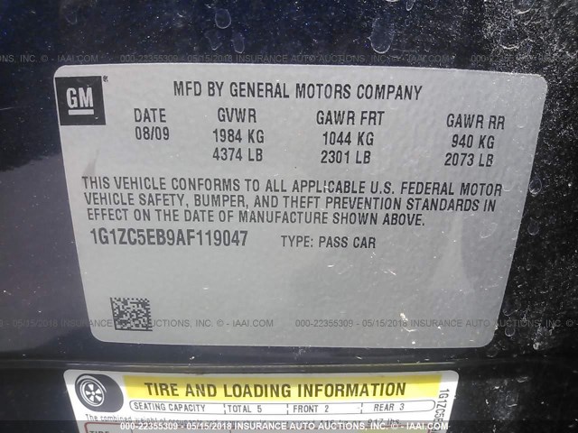 1G1ZC5EB9AF119047 - 2010 CHEVROLET MALIBU 1LT 蓝色 照片 9