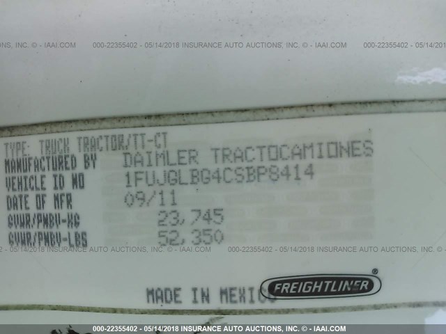 1FUJGLBG4CSBP8414 - 2012 FREIGHTLINER CASCADIA 125  Unknown photo 10
