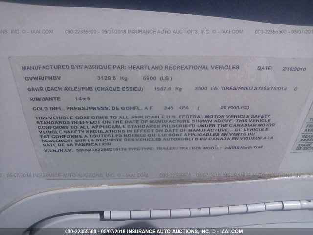 5SFNB2822BE216176 - 2011 HEARTLAND NTRAL24RBS  白色 照片 9