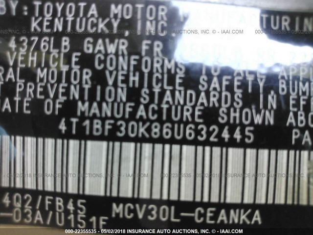 4T1BF30K86U632445 - 2006 TOYOTA CAMRY LE/XLE/SE GOLD photo 9