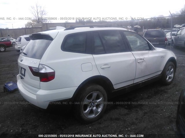 WBXPC93447WF12155 - 2007 BMW X3 3.0SI WHITE photo 4