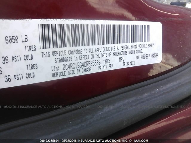 2C4RC1BG4DR525539 - 2013 CHRYSLER TOWN & COUNTRY TOURING RED photo 9