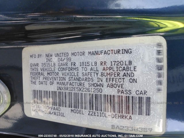 1NXBR12E5XZ261250 - 1999 TOYOTA COROLLA VE/CE/LE 蓝色 照片 9