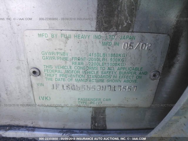 JF1SG65653H717557 - 2003 SUBARU FORESTER 2.5XS Сұр фото 9