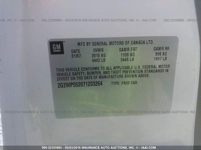 2G2WP552671203264 - 2007 PONTIAC GRAND PRIX WHITE photo 9