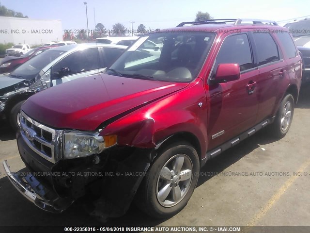 1FMCU04158KC82667 - 2008 FORD ESCAPE LIMITED RED photo 2