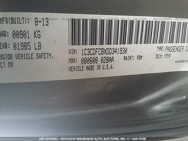 1C3CDFCBXDD341930 - 2013 DODGE DART LIMITED/R/T GRAY photo 9