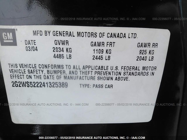 2G2WS522241325389 - 2004 PONTIAC GRAND PRIX GT2 შავი ფოტო 9