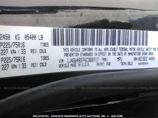 1J4GW48S74C368717 - 2004 JEEP GRAND CHEROKEE LAREDO/COLUMBIA/FREEDOM 黑色 照片 9