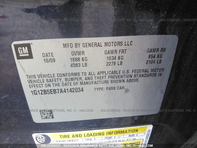 1G1ZB5EB7A4142034 - 2010 CHEVROLET MALIBU LS 深蓝色 照片 9