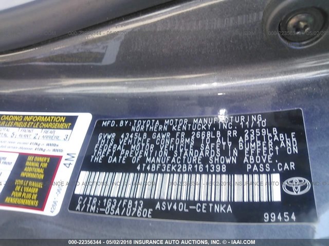 4T4BF3EK2BR161398 - 2011 TOYOTA CAMRY SE/LE/XLE GRAY photo 9