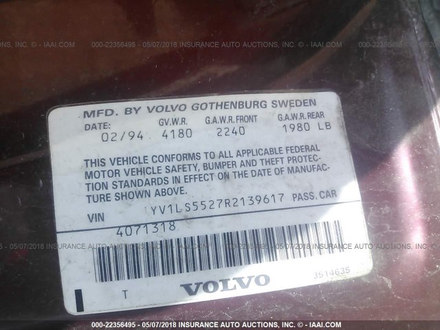 YV1LS5527R2139617 - 1994 VOLVO 850 RED photo 9