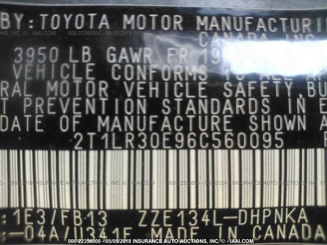 2T1LR30E96C560095 - 2006 TOYOTA COROLLA MATRIX XR GRAY photo 9