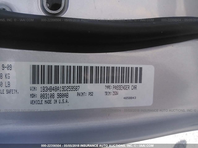 1B3HB48A19D259587 - 2009 DODGE CALIBER SXT SILVER photo 9