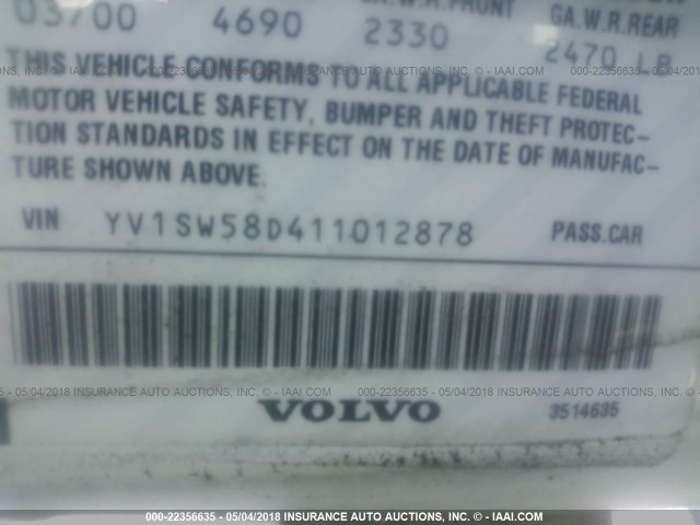 YV1SW58D411012878 - 2001 VOLVO V70 2.4T WHITE photo 9