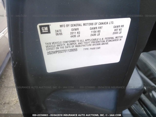 2G2WP552361112533 - 2006 PONTIAC GRAND PRIX GRAY photo 9