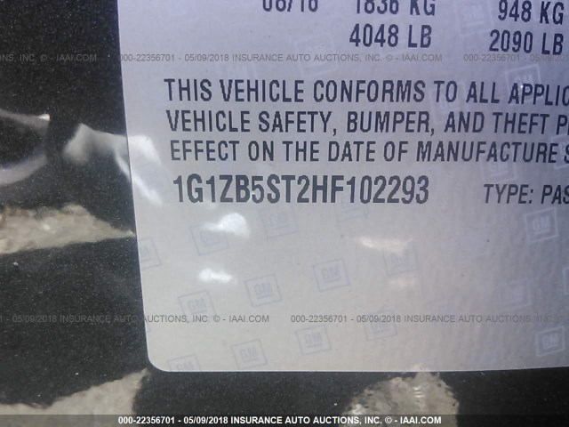 1G1ZB5ST2HF102293 - 2017 CHEVROLET MALIBU LS 灰色 照片 9