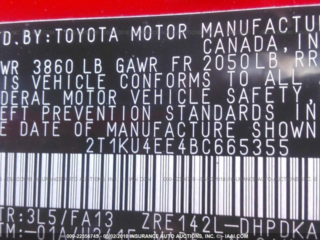 2T1KU4EE4BC665355 - 2011 TOYOTA COROLLA MATRIX  RED photo 9