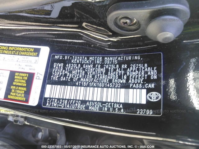 4T1BF1FK1GU145732 - 2016 TOYOTA CAMRY LE/XLE/SE/XSE BLACK photo 9