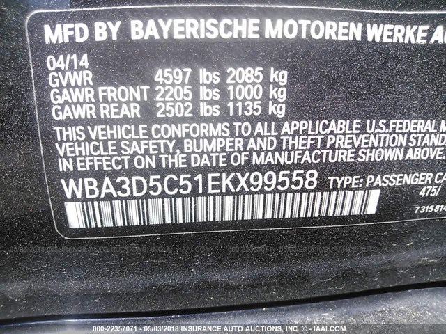 WBA3D5C51EKX99558 - 2014 BMW 328 D/XDRIVE BLACK photo 9