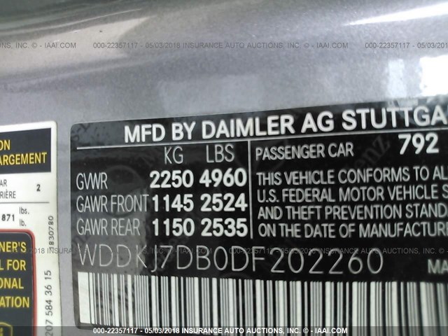 WDDKJ7DB0DF202260 - 2013 MERCEDES-BENZ E 550 SILVER photo 9