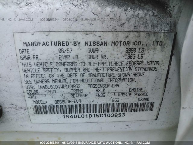 1N4DL01D1WC103953 - 1998 NISSAN ALTIMA XE/GXE/SE/GLE WHITE photo 9