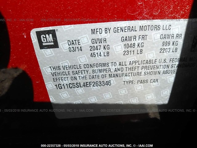 1G11C5SL4EF263346 - 2014 CHEVROLET MALIBU 1LT 红色 照片 9