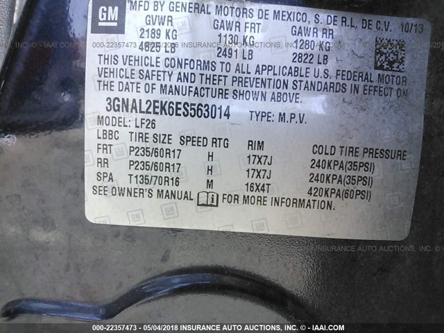 3GNAL2EK6ES563014 - 2014 CHEVROLET CAPTIVA LS 蓝色 照片 9