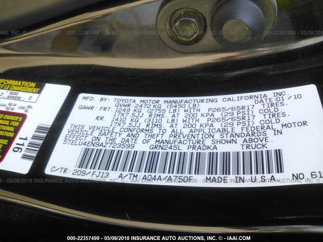 5TELU4EN9AZ723599 - 2010 TOYOTA TACOMA DOUBLE CAB ნაცრისფერი ფოტო 9