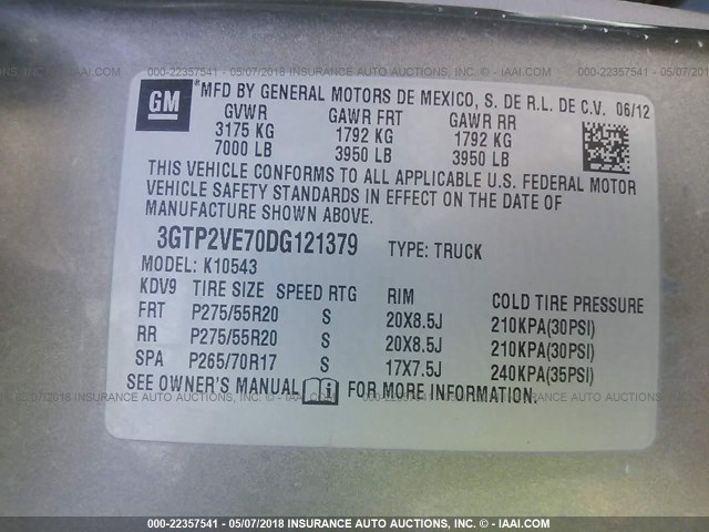 3GTP2VE70DG121379 - 2013 GMC SIERRA K1500 SLE GRAY photo 9