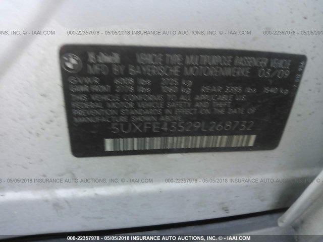 5UXFE43529L268732 - 2009 BMW X5 XDRIVE30I SILVER photo 9