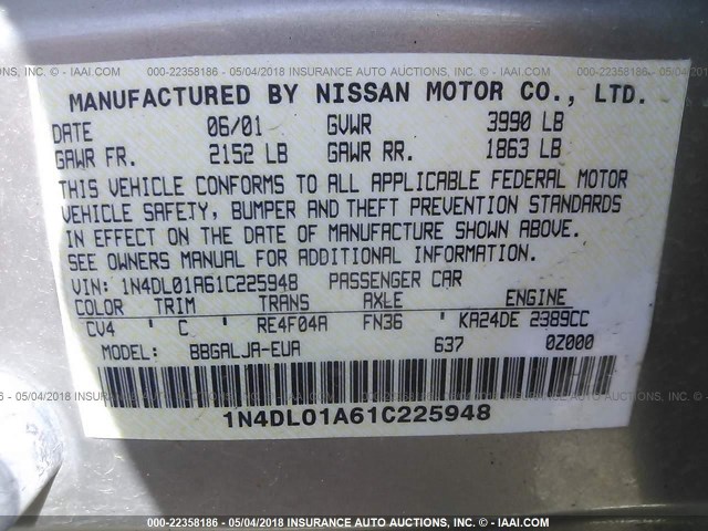 1N4DL01A61C225948 - 2001 NISSAN ALTIMA GXE/GLE/SE TAN photo 9