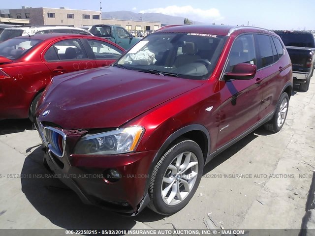 5UXWX7C58DL980697 - 2013 BMW X3 XDRIVE35I BURGUNDY photo 2