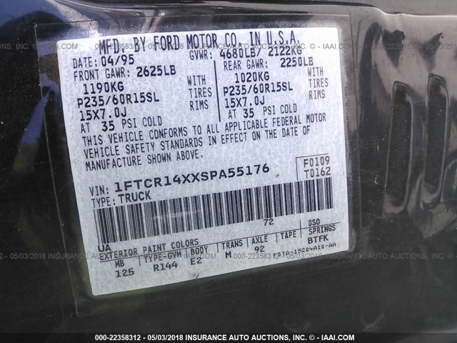 1FTCR14XXSPA55176 - 1995 FORD RANGER SUPER CAB BLACK photo 9