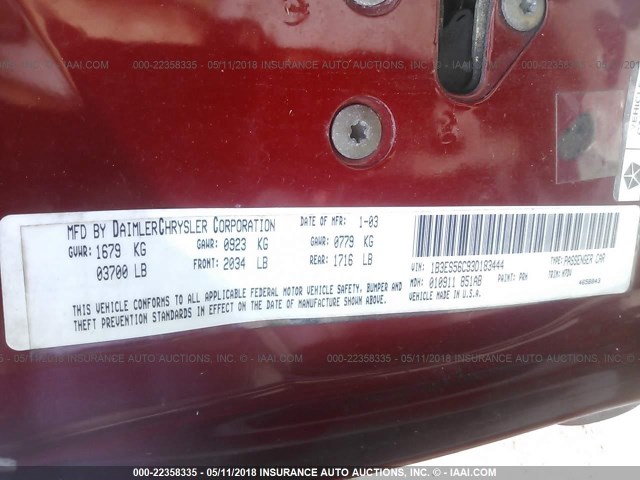 1B3ES56C93D183444 - 2003 DODGE NEON SXT RED photo 9