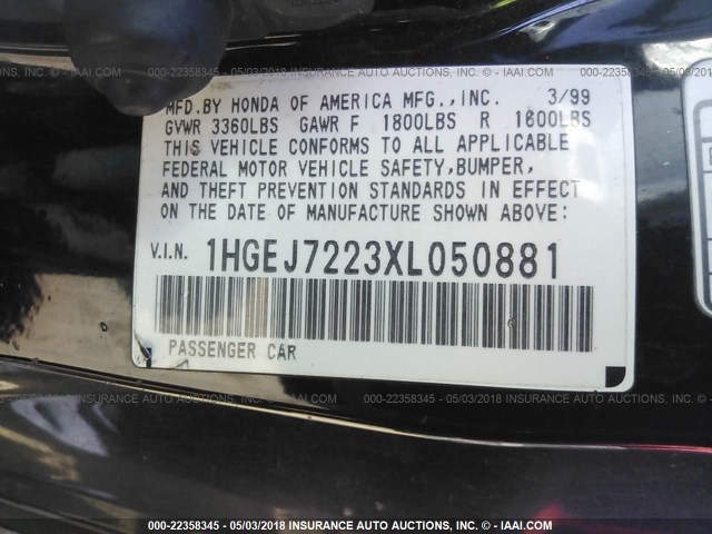 1HGEJ7223XL050881 - 1999 HONDA CIVIC HX BLACK photo 9