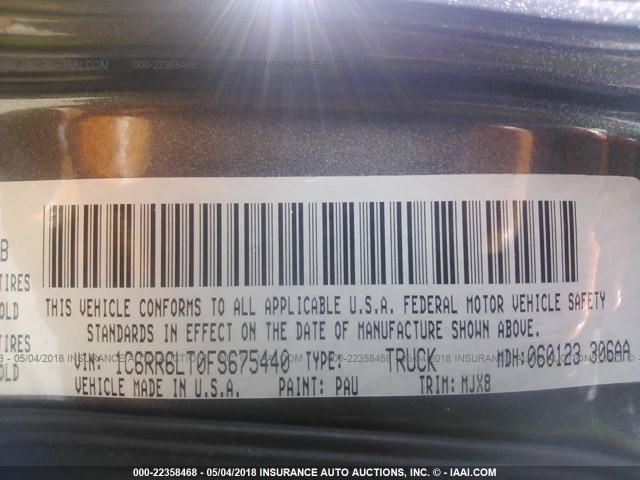 1C6RR6LT0FS675440 - 2015 RAM 1500 SLT GRAY photo 9