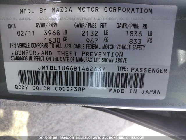 JM1BL1UG6B1462637 - 2011 MAZDA 3 I GRAY photo 9