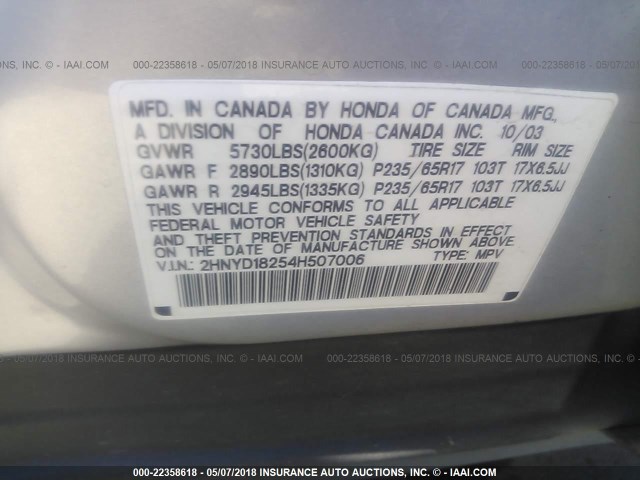 2HNYD18254H507006 - 2004 ACURA MDX Silber Foto 9