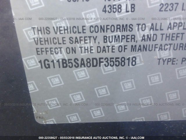 1G11B5SA8DF355818 - 2013 CHEVROLET MALIBU LS BLUE photo 9